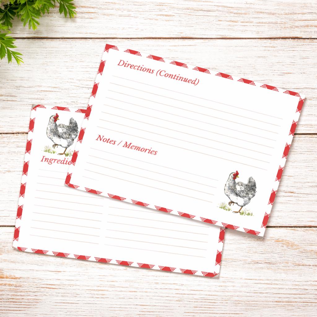 Recipe Cards Vintage Farmhouse Chicken Design Rustic Kitchen Gift Bridal Shower Housewarming