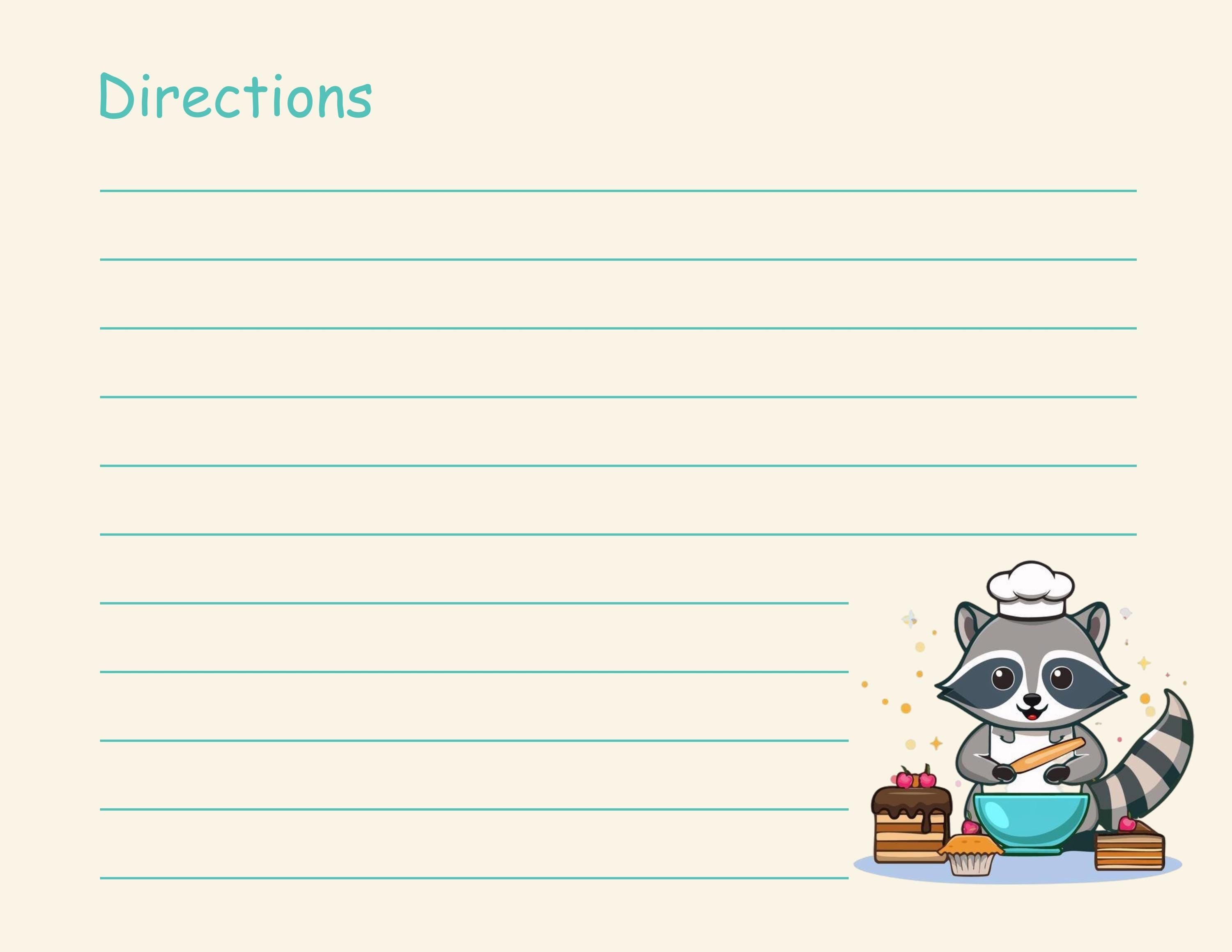 Raccoon Chef Printed Recipe Cards: Double Sided Woodland Baking Stationery Set, Animal Kitchen Decor