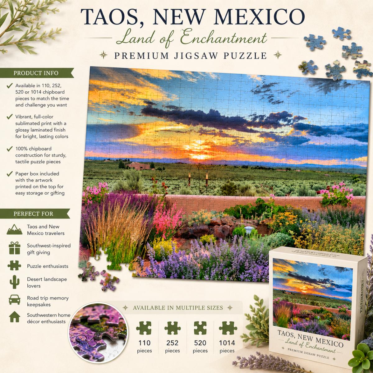 Taos New Mexico Puzzle, Land of Enchantment Jigsaw, Southwest Sunset Gift