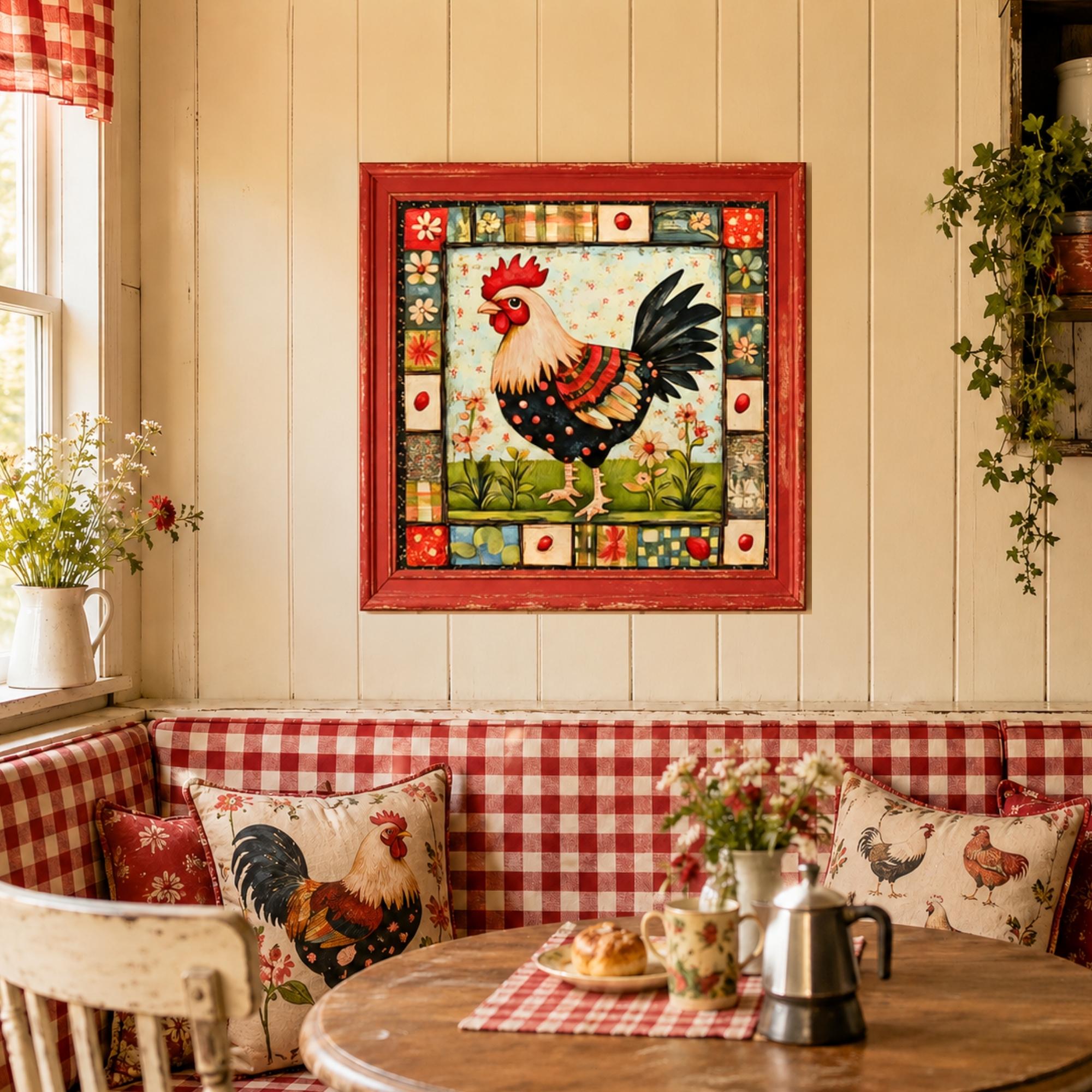 Farmhouse Rooster Digital Download Folk Art Print Country Kitchen Wall Decor Square Poster