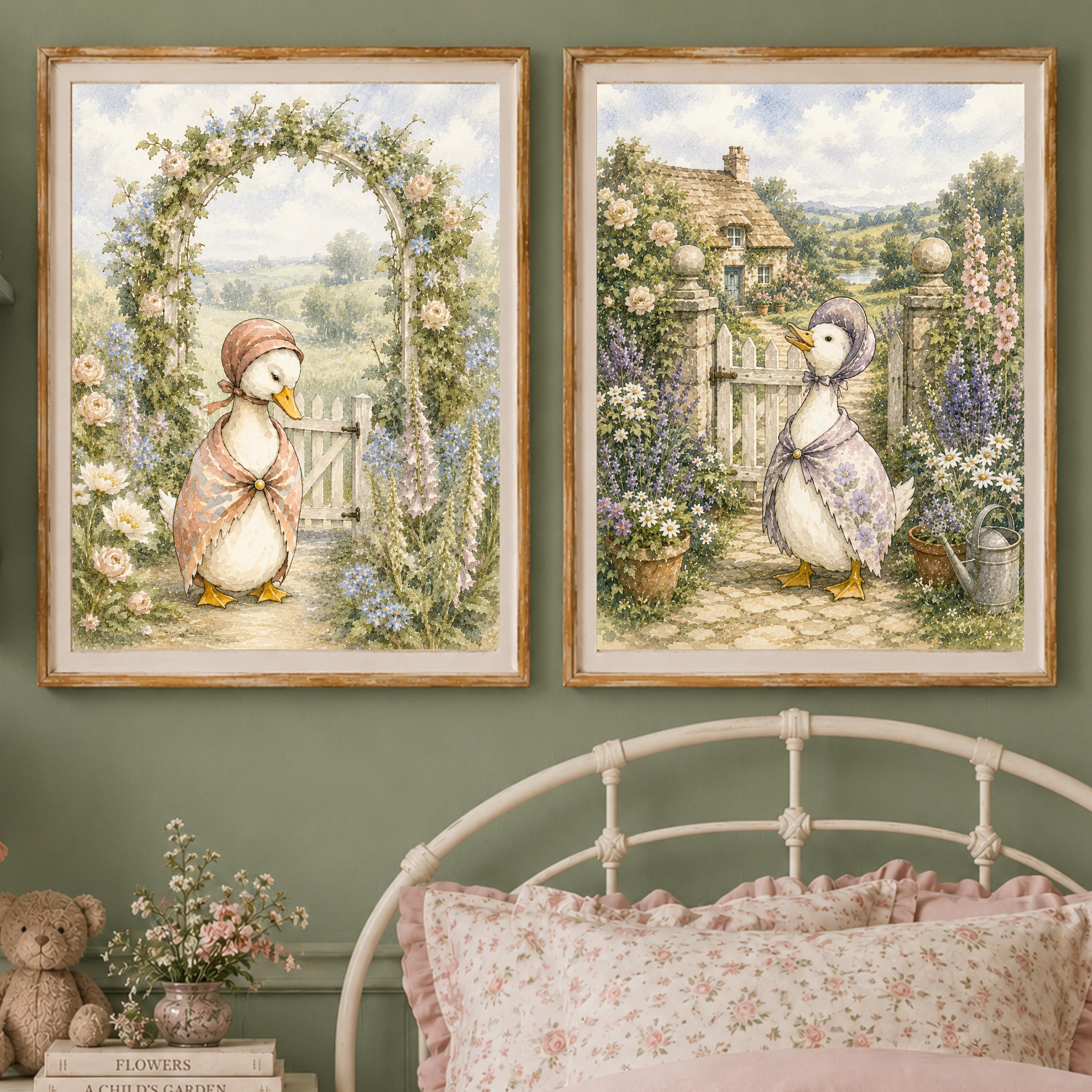 Duck Nursery Wall Art Duckling Prints Cottagecore Storybook Garden Decor Set