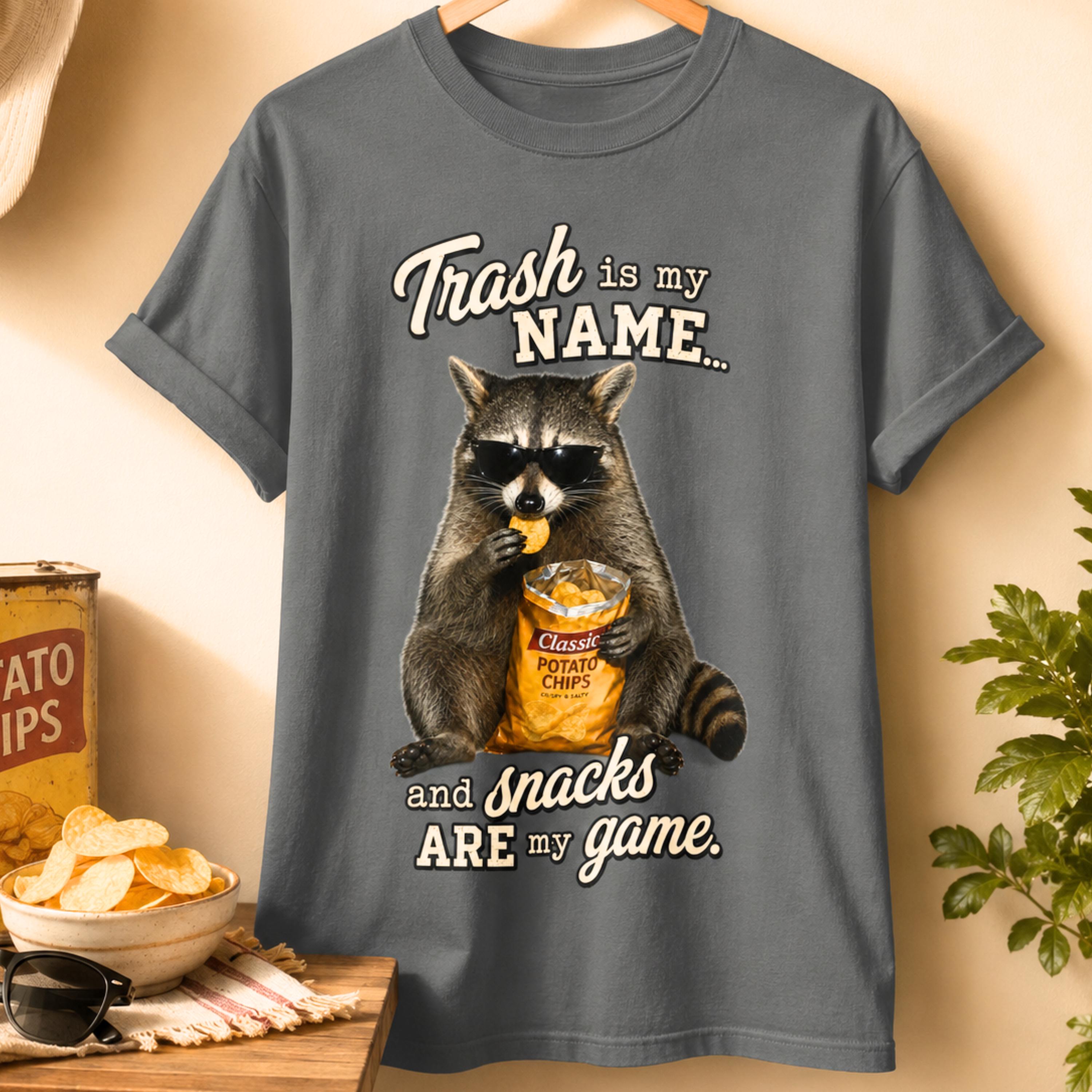 Raccoon Trash Panda Tee: Funny Animal Graphic Shirt, Comfort Colors Unisex Apparel, Meme T-Shirt, Snack Lover Gifts for Him Her Friends