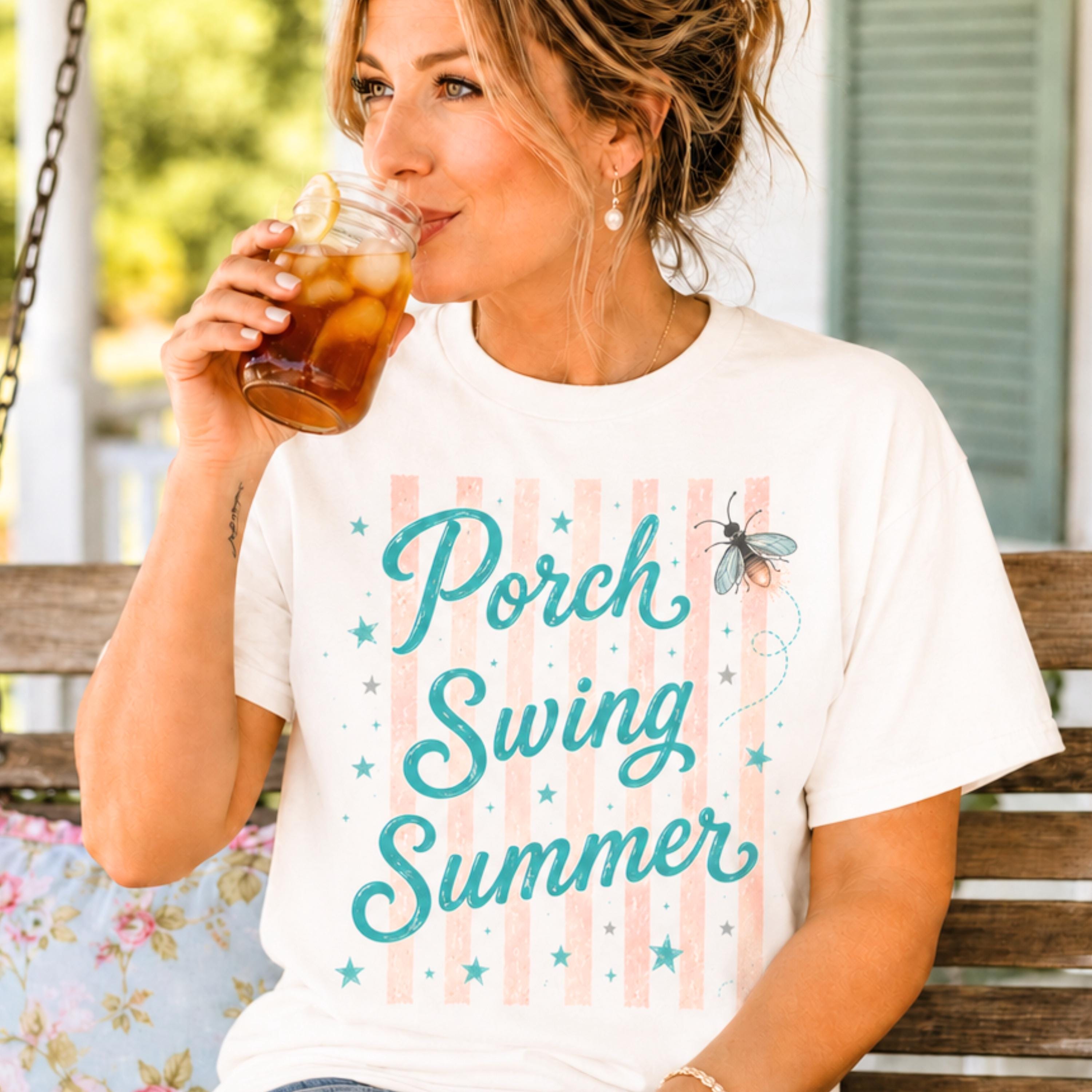 Summer Graphic Tee, Southern Porch Swing Shirt, Gildan Firefly Cotton Gift Women