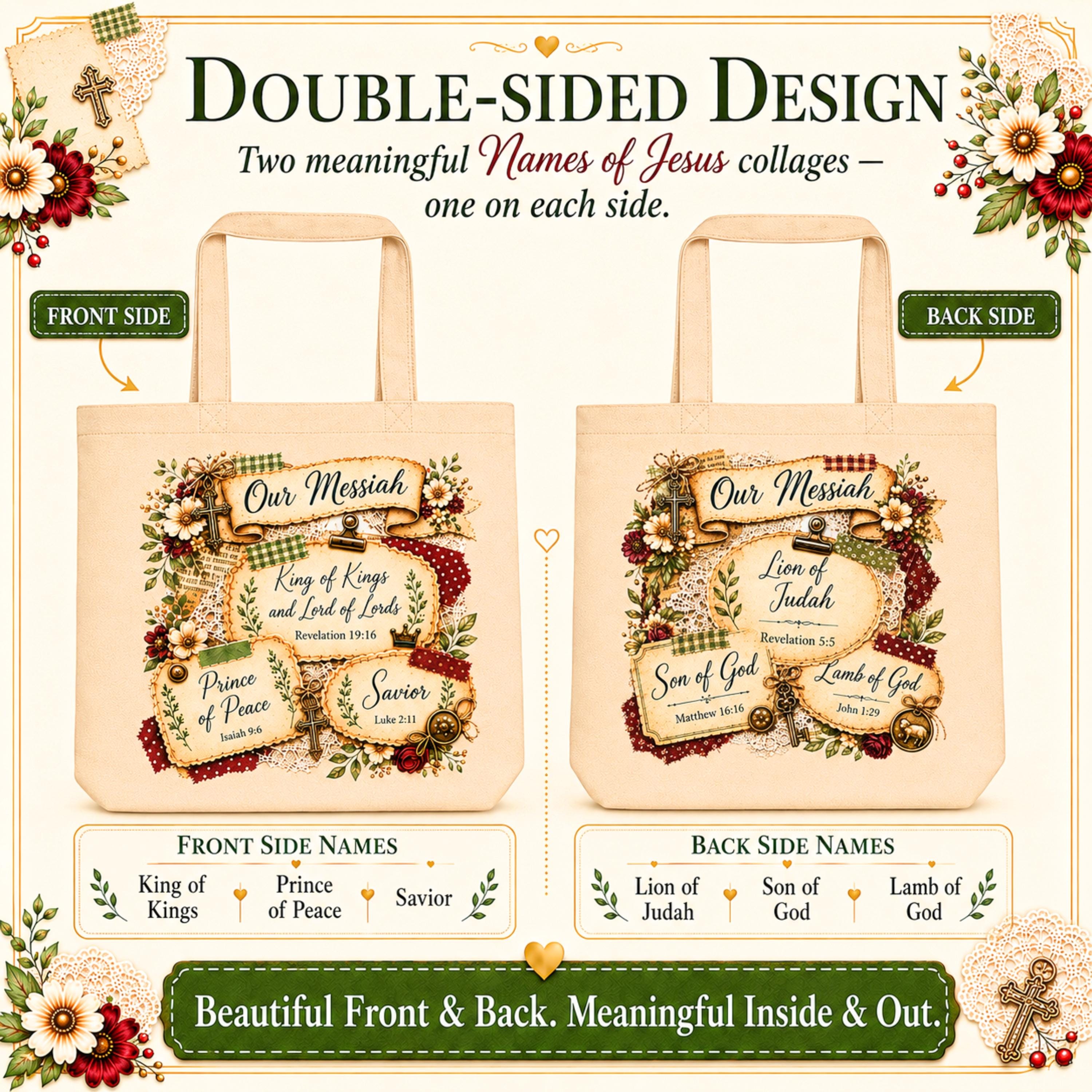 Names of Jesus Tote Bag Christian Bible Study Church Gift for Women Organic Canvas