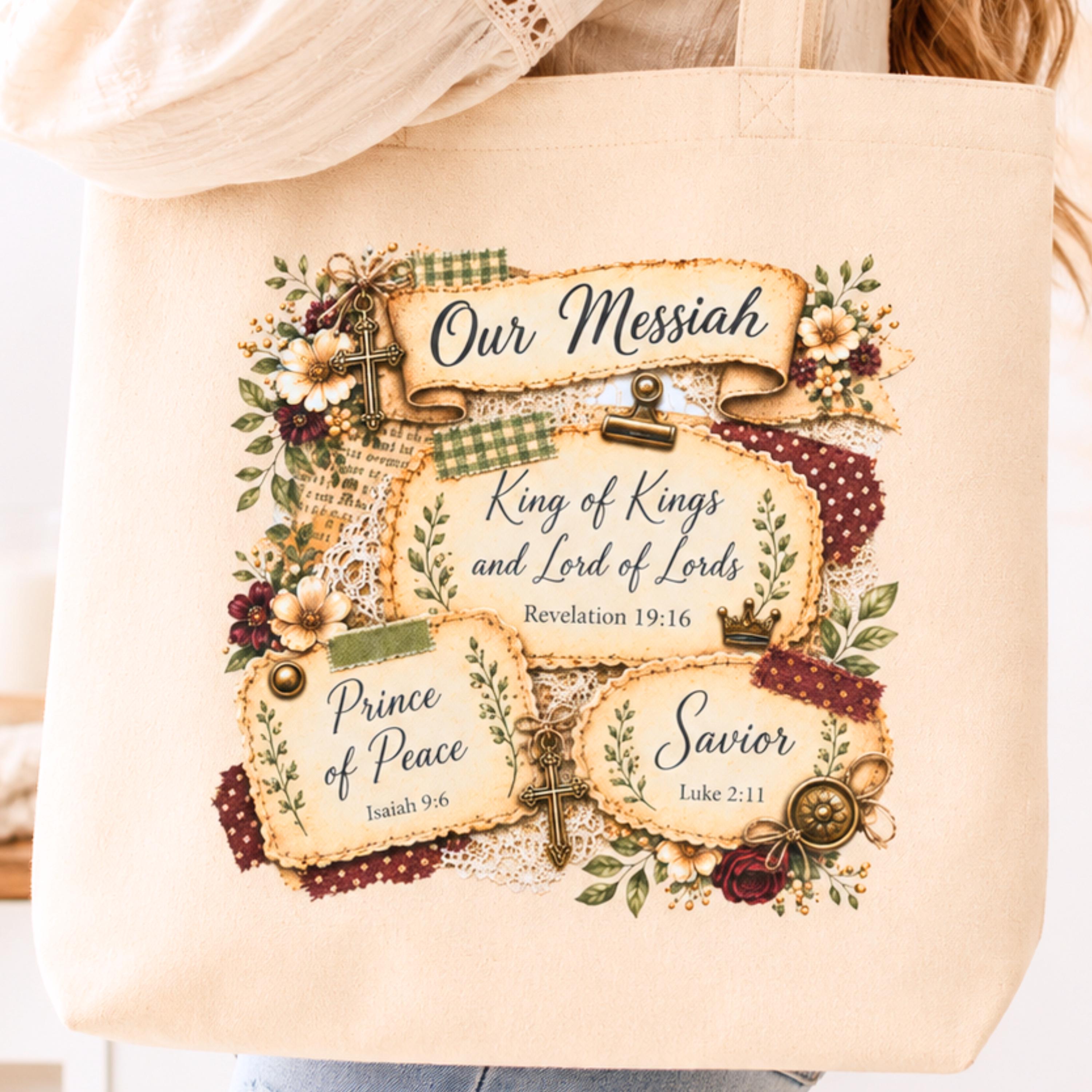 Names of Jesus Tote Bag Christian Bible Study Church Gift for Women Organic Canvas