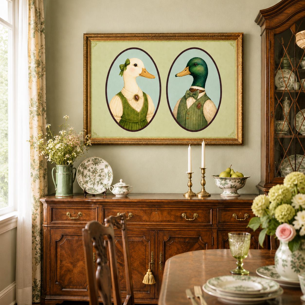 Vintage Mallard Duck Poster Archival Matte Print Cottagecore Nursery Wall Art Whimsical Portrait Decor