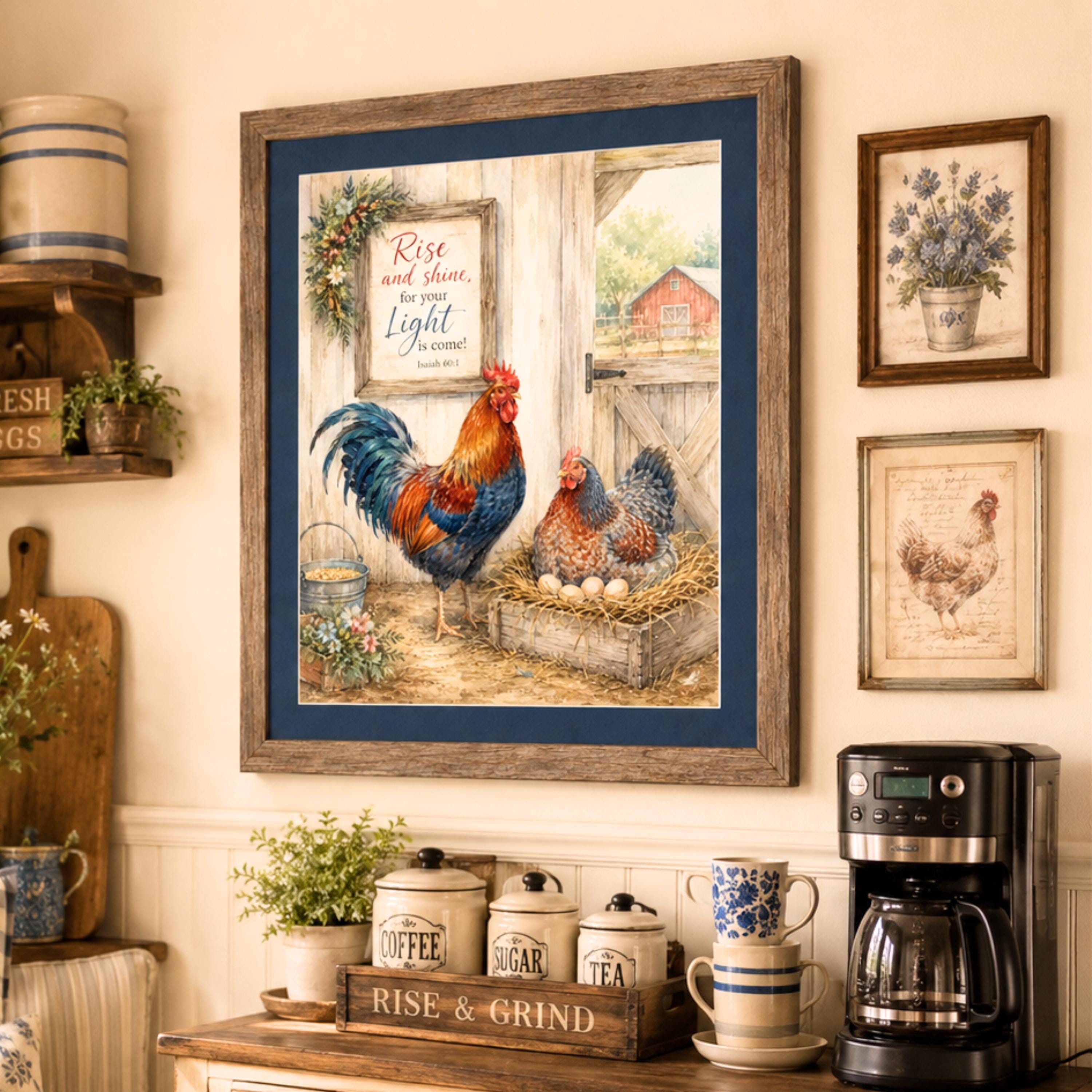 Christian Rooster Wall Art Farmhouse Hen Printable Barnyard Coop Decor Isaiah Verse Download