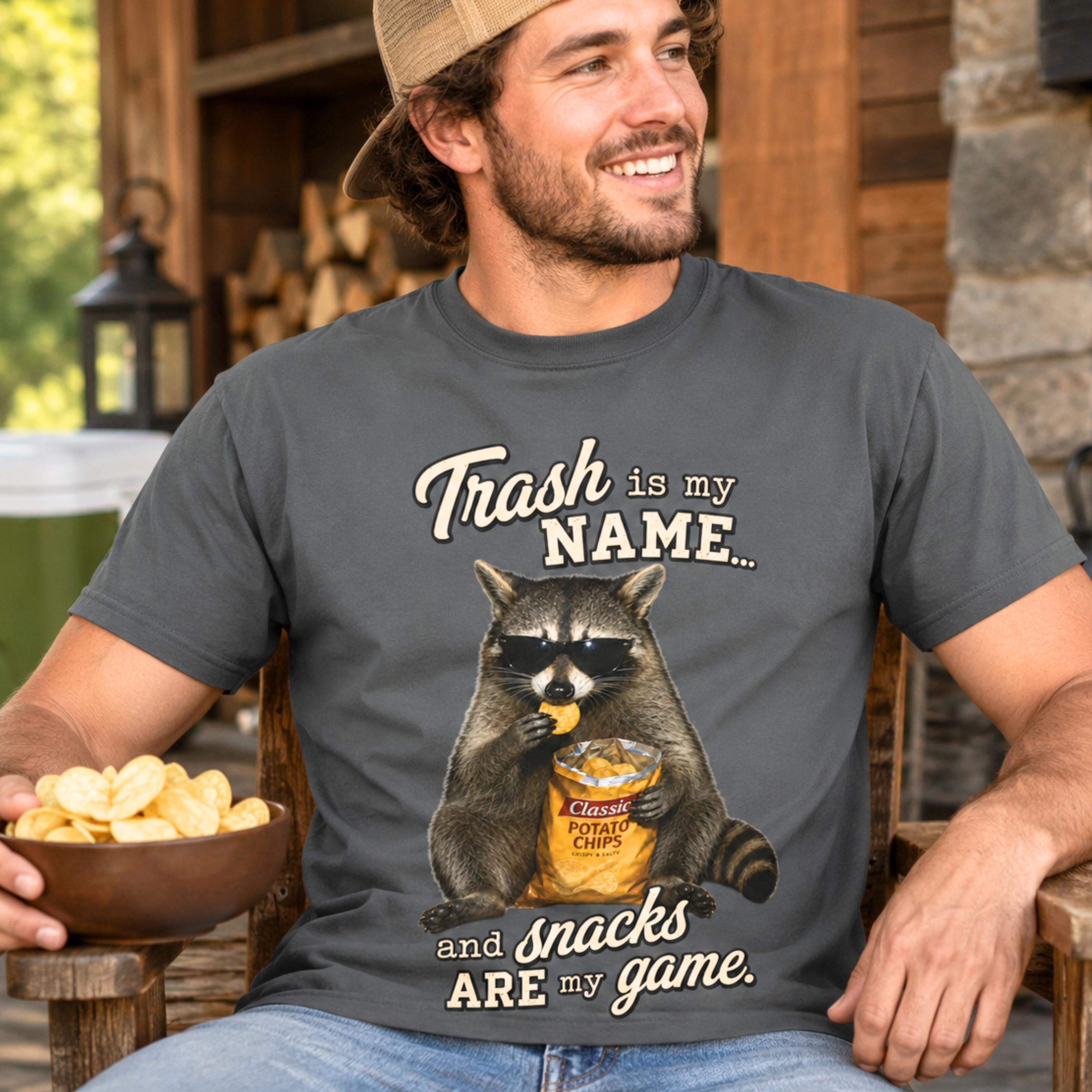 Raccoon Trash Panda Tee: Funny Animal Graphic Shirt, Comfort Colors Unisex Apparel, Meme T-Shirt, Snack Lover Gifts for Him Her Friends