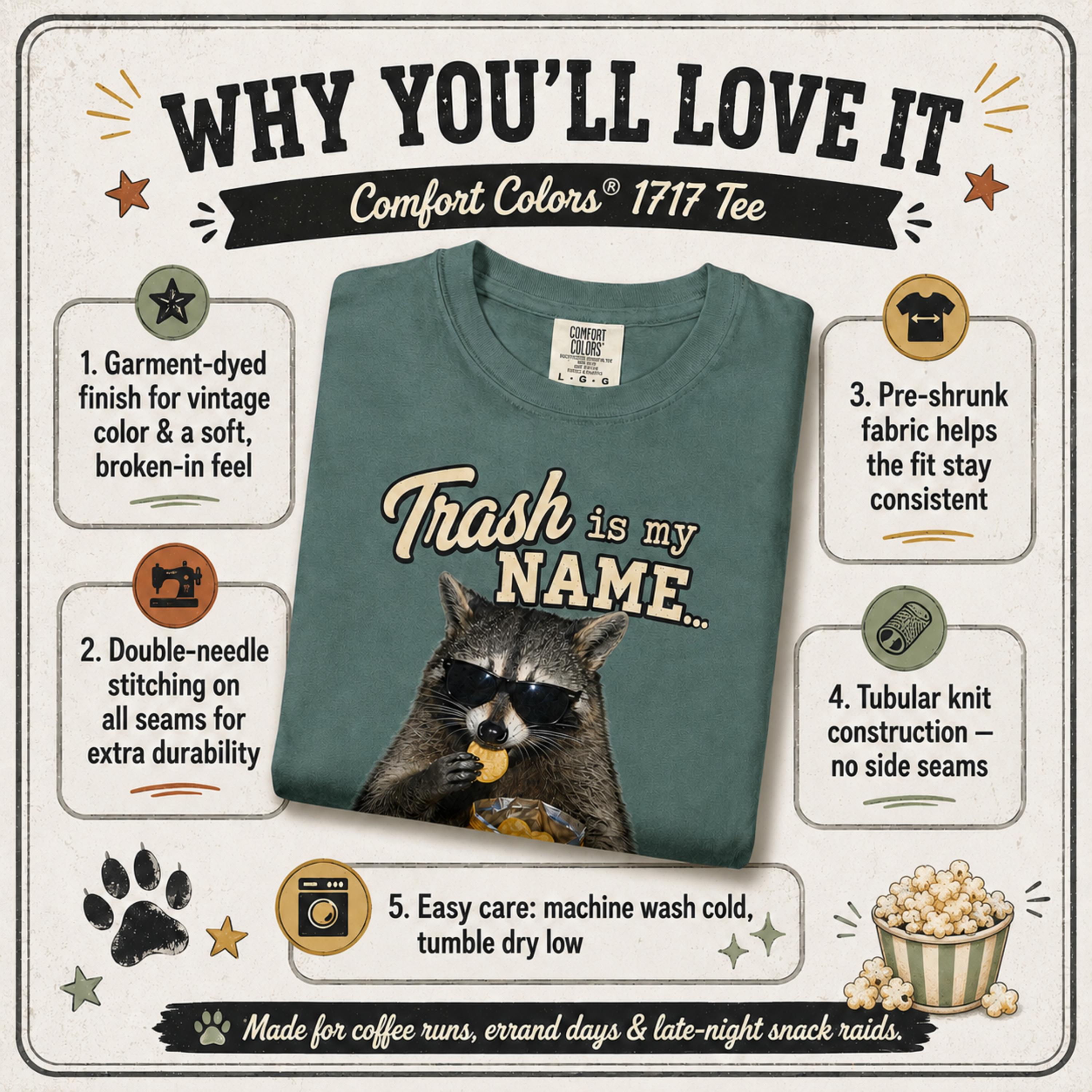 Raccoon Trash Panda Tee: Funny Animal Graphic Shirt, Comfort Colors Unisex Apparel, Meme T-Shirt, Snack Lover Gifts for Him Her Friends