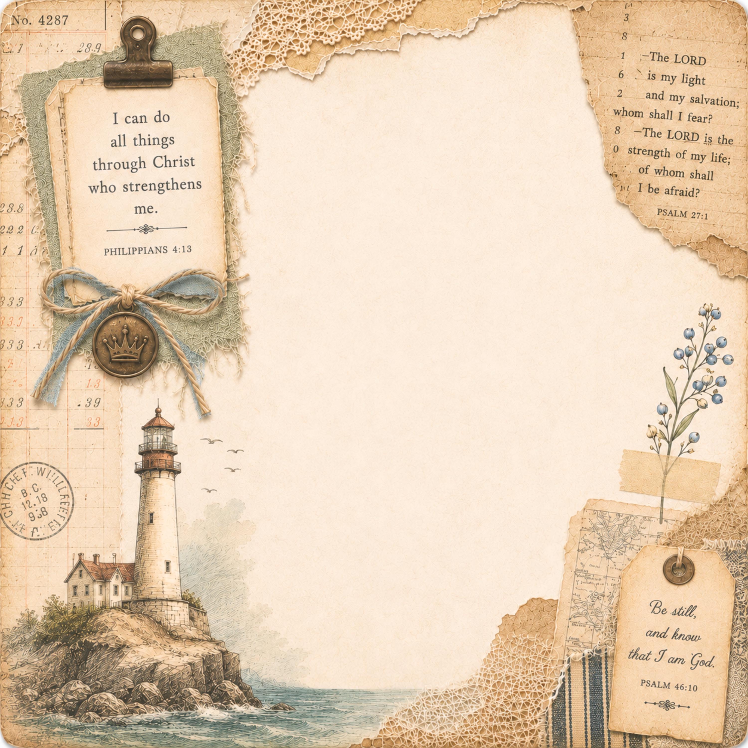 Philippians 4:13 Lighthouse Bible Verse Notepad, Christian Post-it Notes, Bible Journaling Ephemera Stationery Coastal Memo