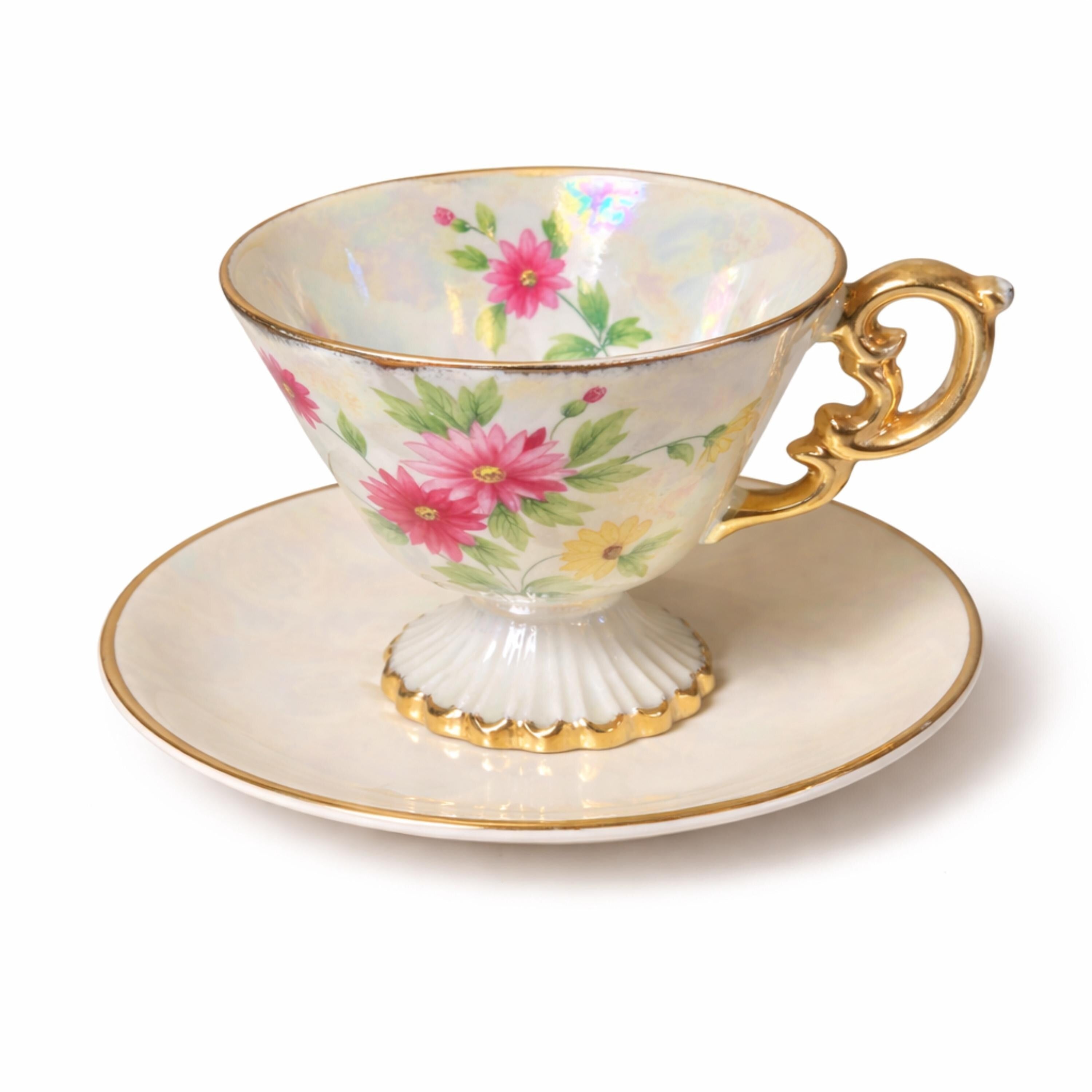 Teacup with floral design on a white background